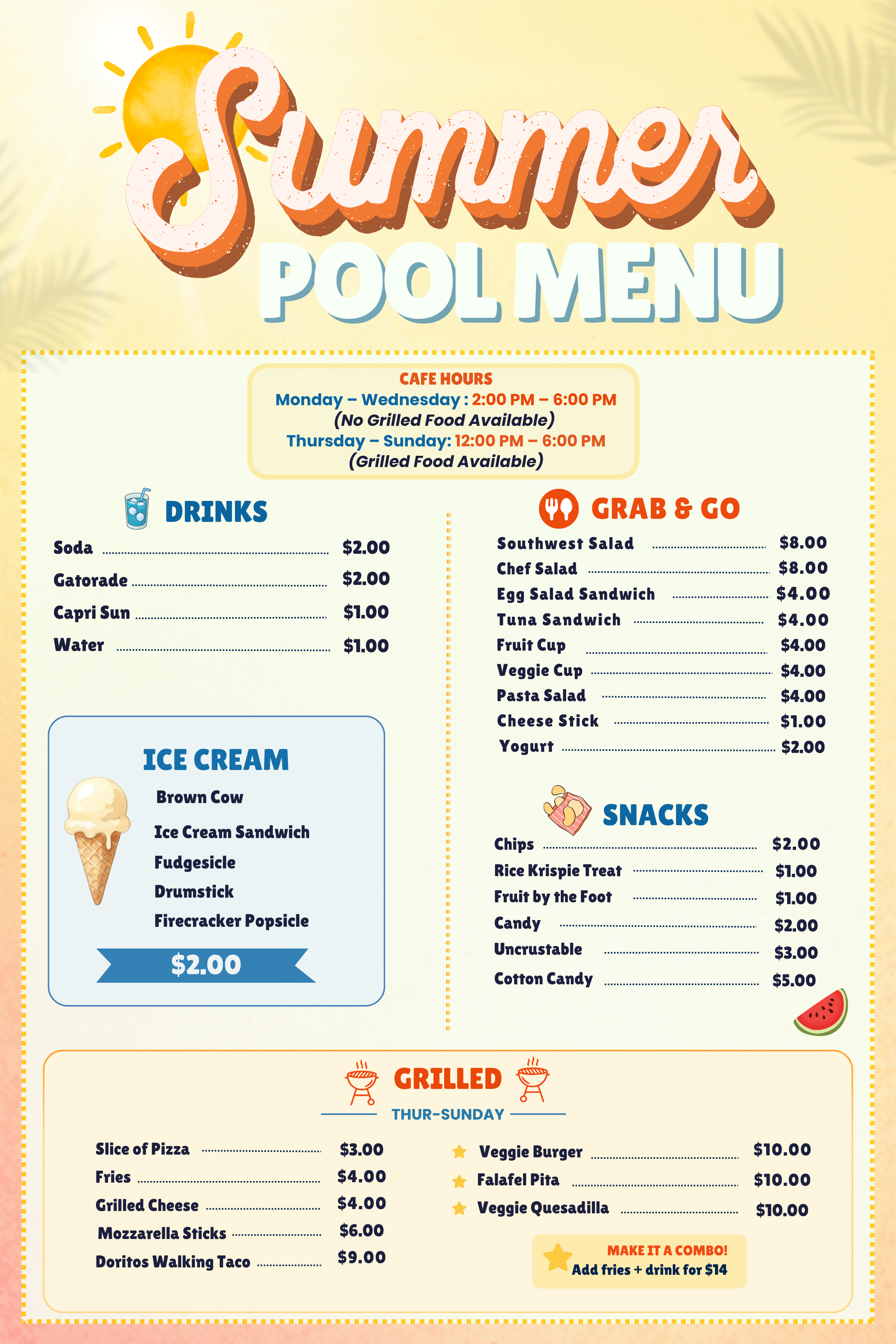 Pool Cafe Menu
